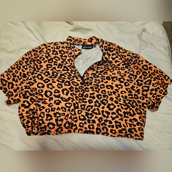 PLT Neon Orange Leopard Zipper Bikini, Plus Size 18 - Picture 4 of 10